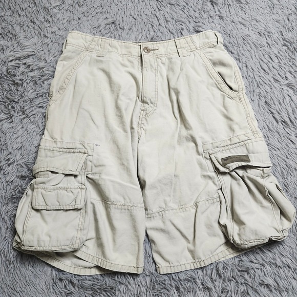 Levis Cargo Workwear Shorts Mens 30 100% Cotton Heavy Duty Tan Distressed Worn - Picture 1 of 12